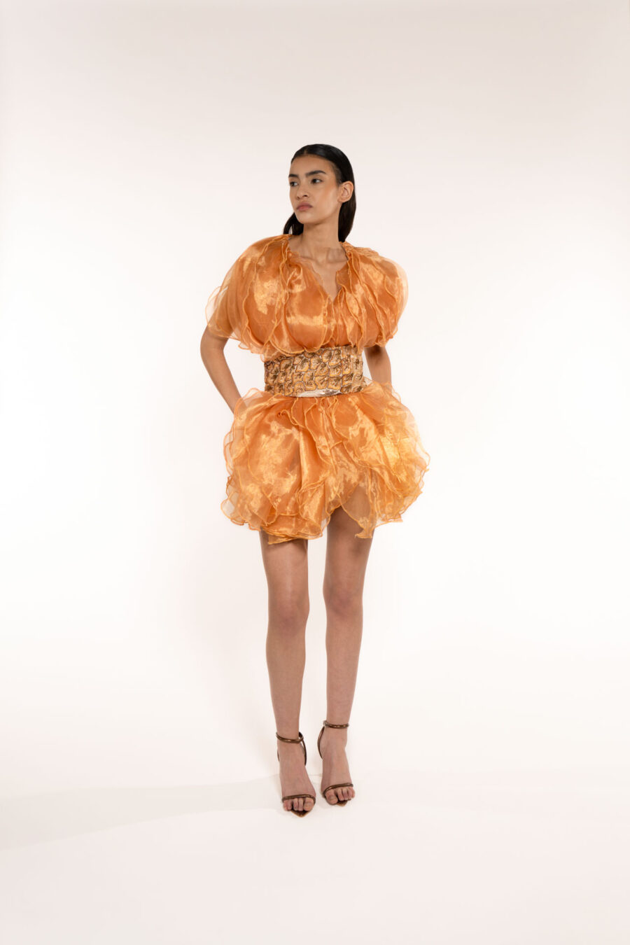 Big Waves Gold Gilet With Embroidery Belt