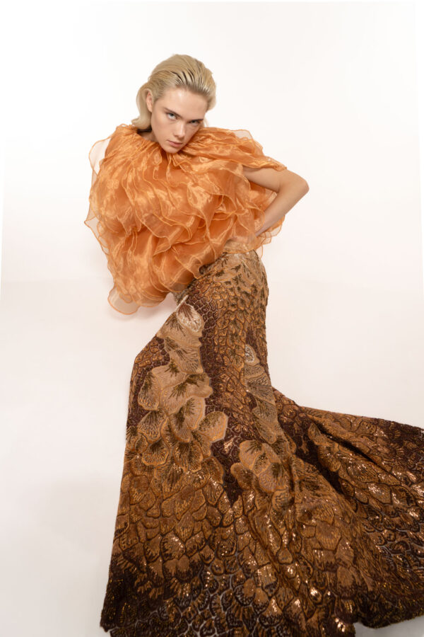 Long Narrow Embroidered Skirt