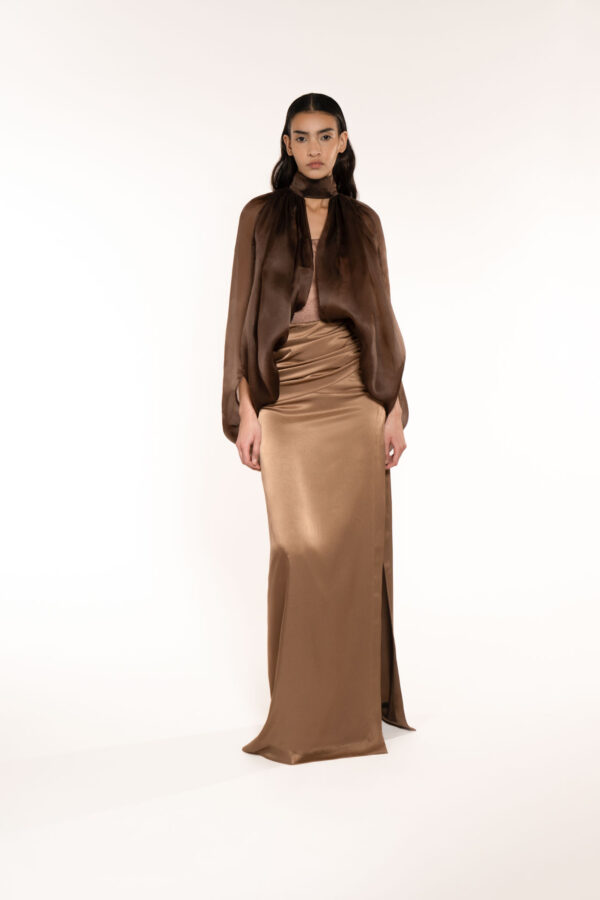Long Skirt With Split And Draped Waistband