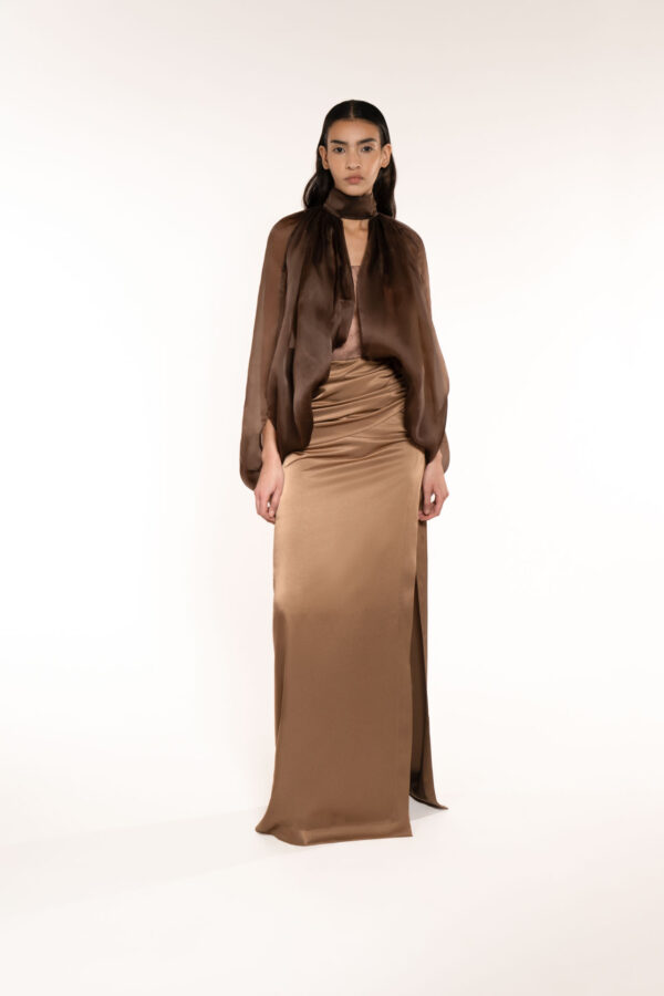 Long Skirt With Split And Draped Waistband