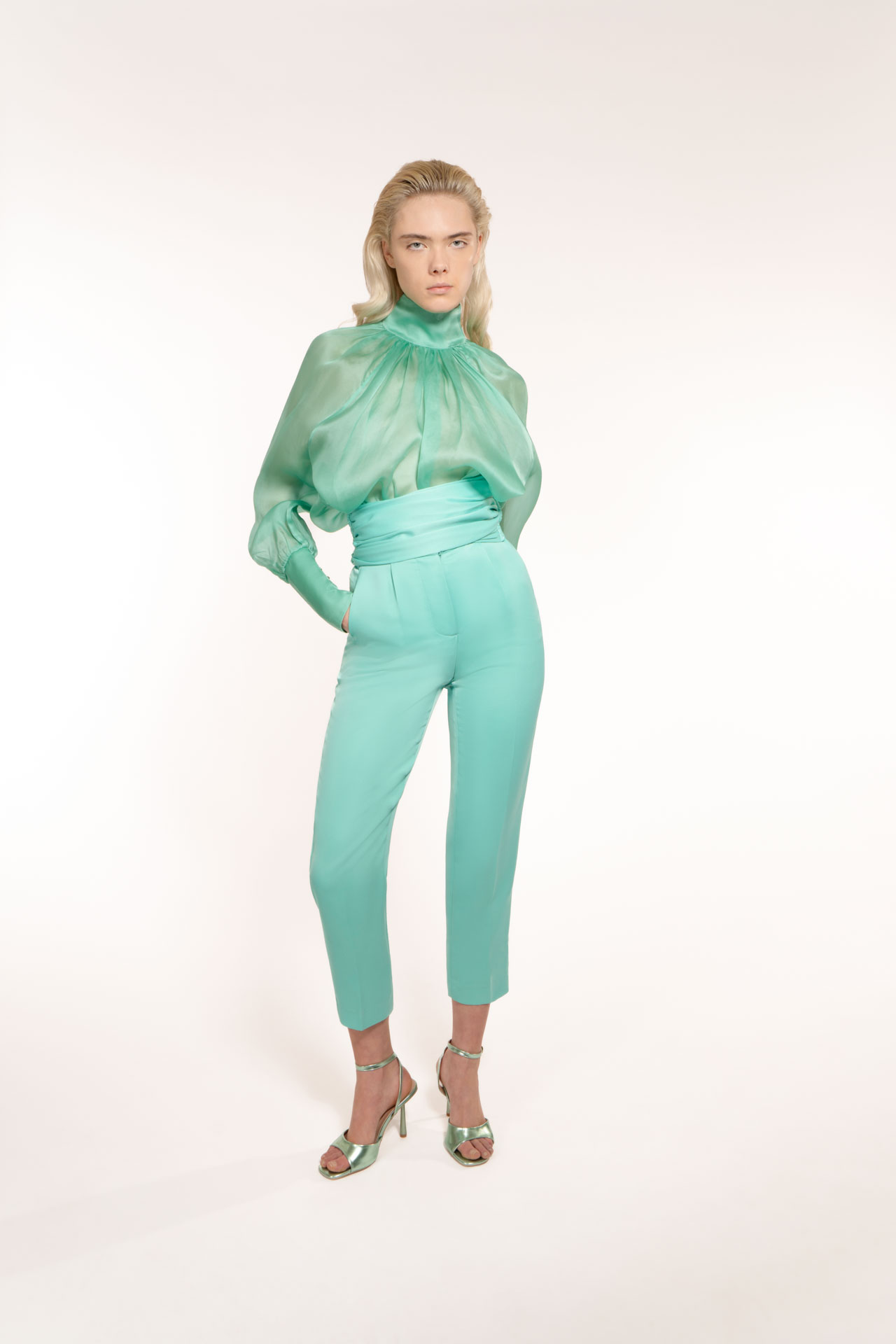 Narrow Ankle Trousers With Removable Draped Belt