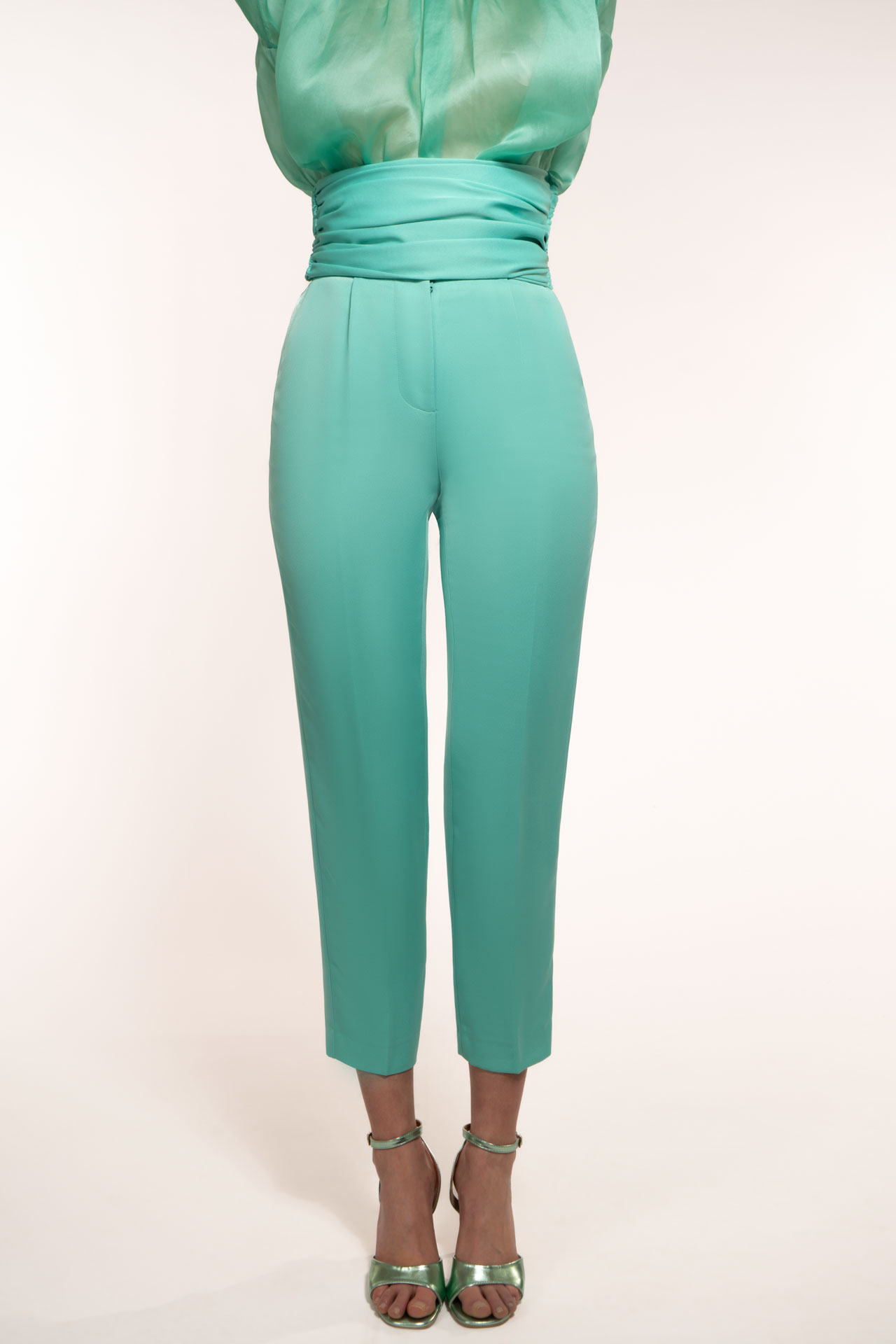 Narrow Ankle Trousers With Removable Draped Belt