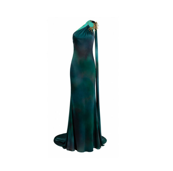Long Open Shoulders Dress with Sun Jewel
