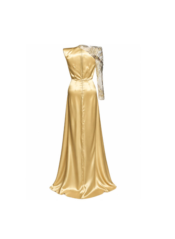 Long Dress with Split and Removable Handmade Embroidered Sleeve
