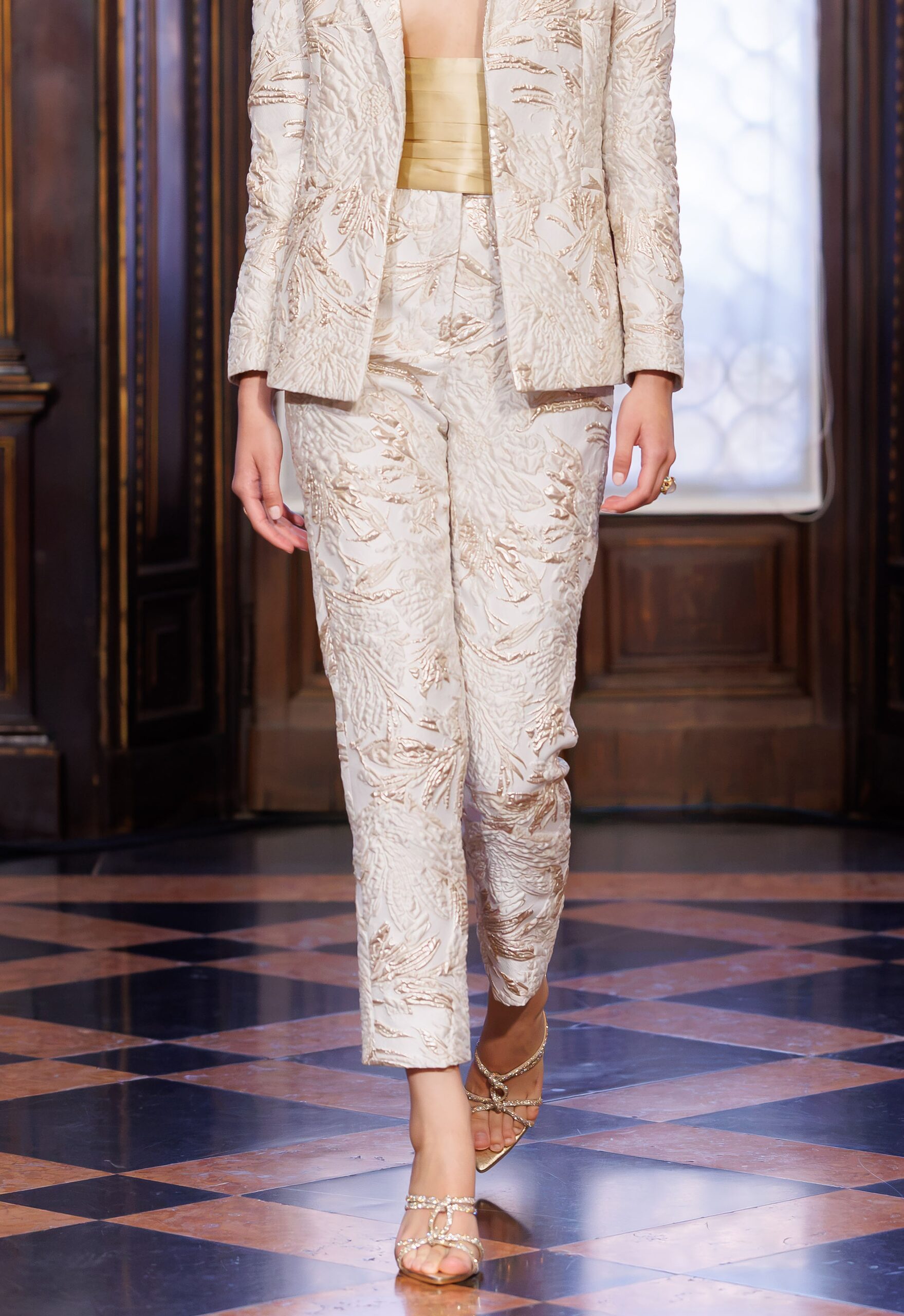 Pants with Draped Belt in Satin Cadi